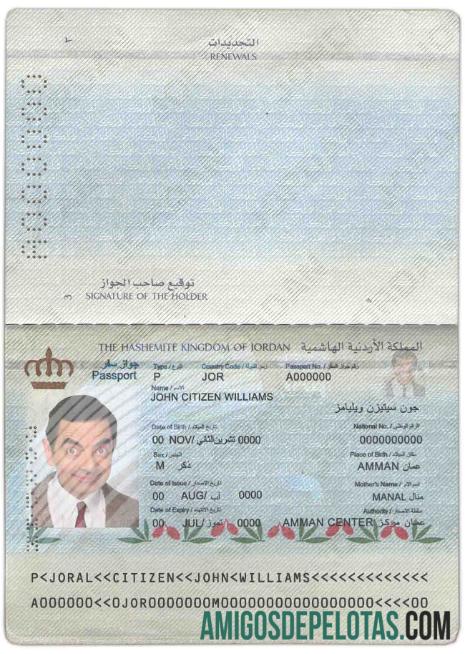 Passaporte da Jordânia exemplo real